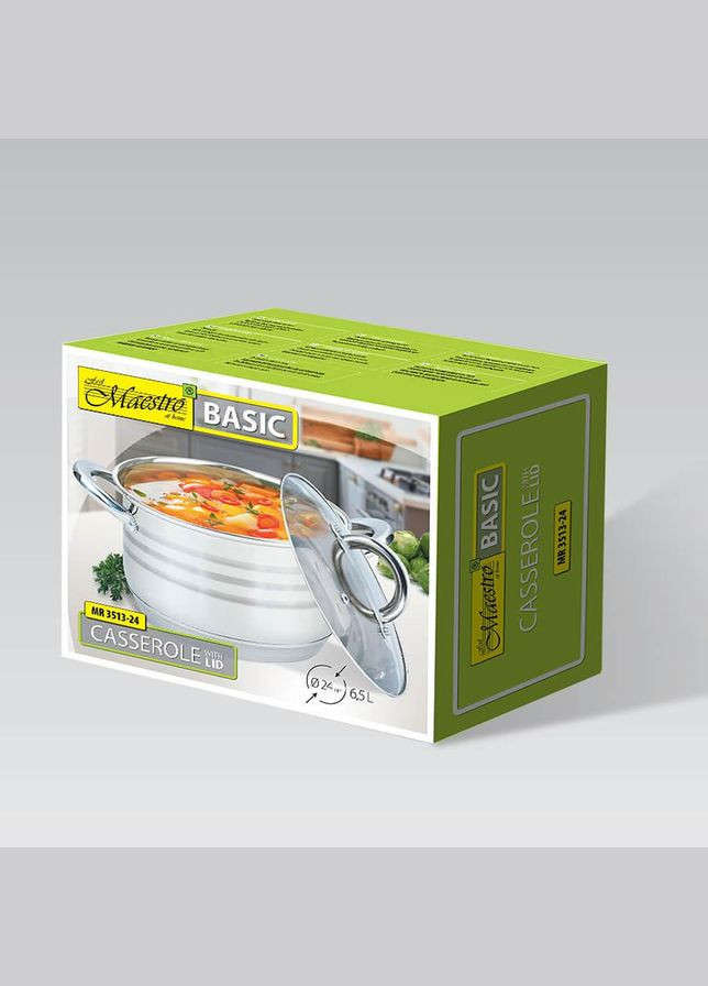 Кастрюля нержавейка с крышкой 24 см, 6.5 л (MR-3513-24) Maestro (334713809)