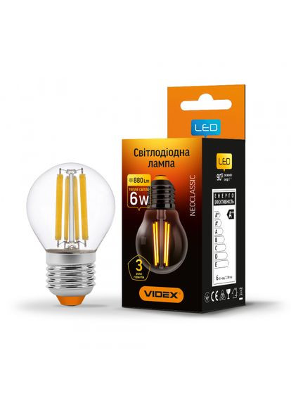 LED лампа Filament G45F 6W E27 3000K (VLG45F-06273) Videx (305758236)