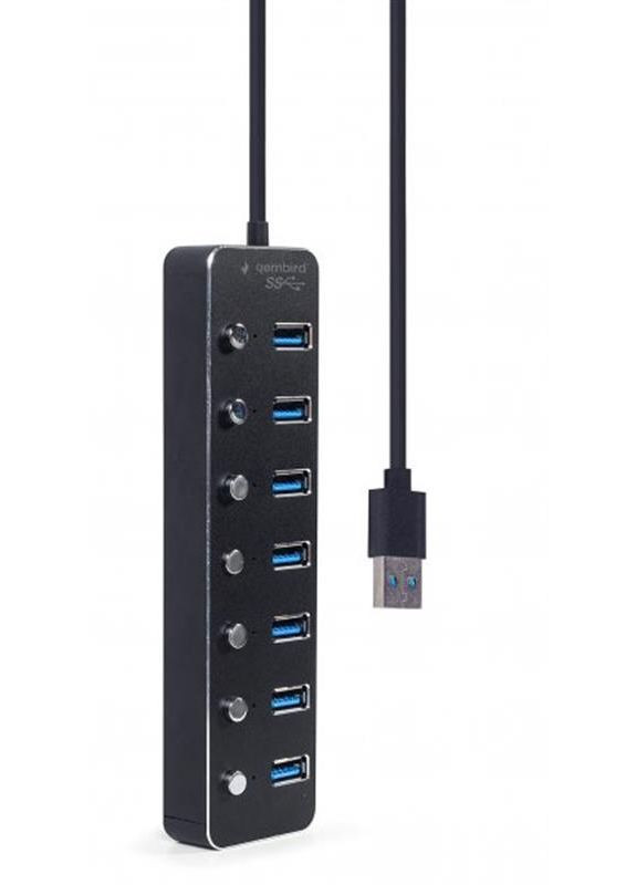 Концентратор USB 3.0 7хUSB3.0, з вимикачами, пластик/метал, Black (UHB-U3P7P-01) Gembird (370619201)