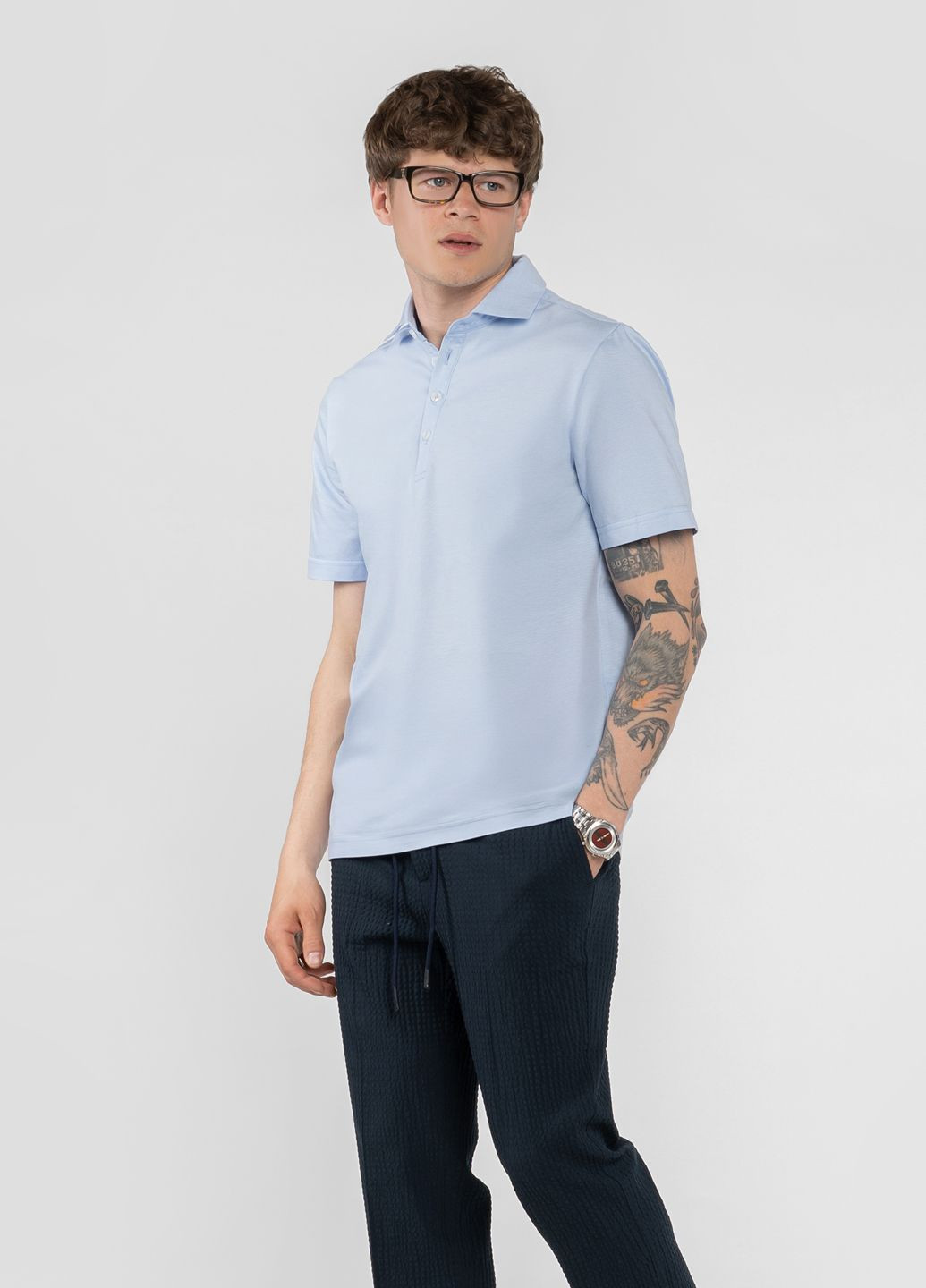 Голубой футболка-поло мужское голубое для мужчин Arber