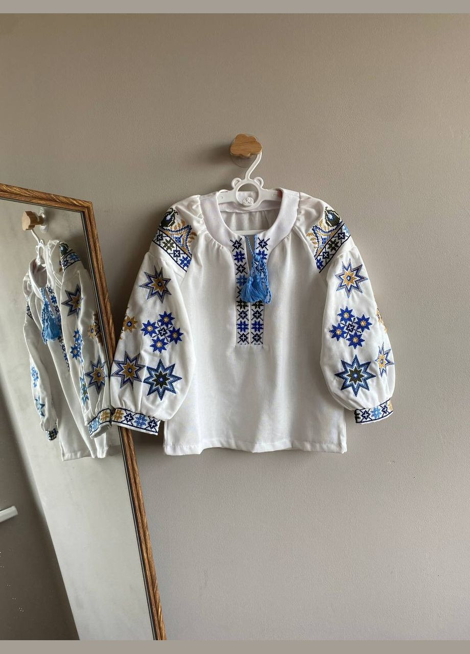 Молочна стильна дитяча лляна вишиванка для дівчинки вишита нитками льон, поліестер (316535843)