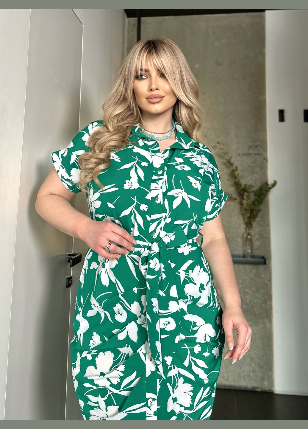 Зелена кежуал сукня з бантом сорочка No Brand з квітковим принтом