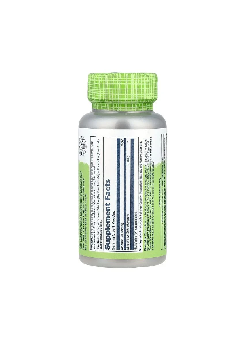 Біла верба White Willow Bark 400 мг 100 капсул Solaray (361114923)