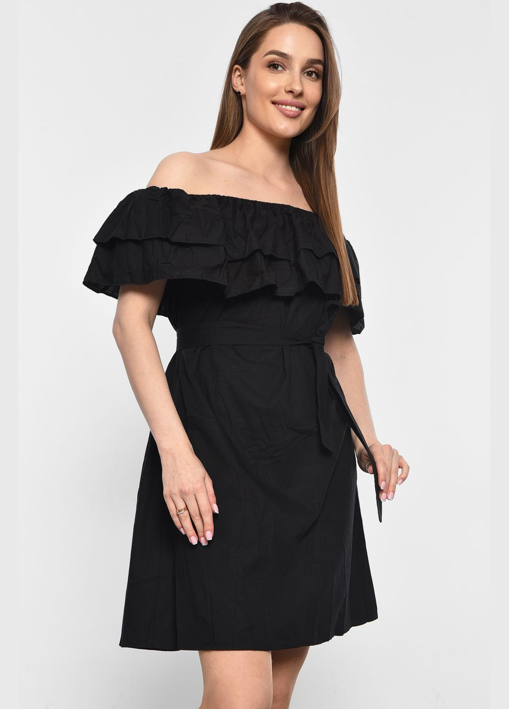 Летний женский сарафан женский черного цвета Let's Shop с рисунком