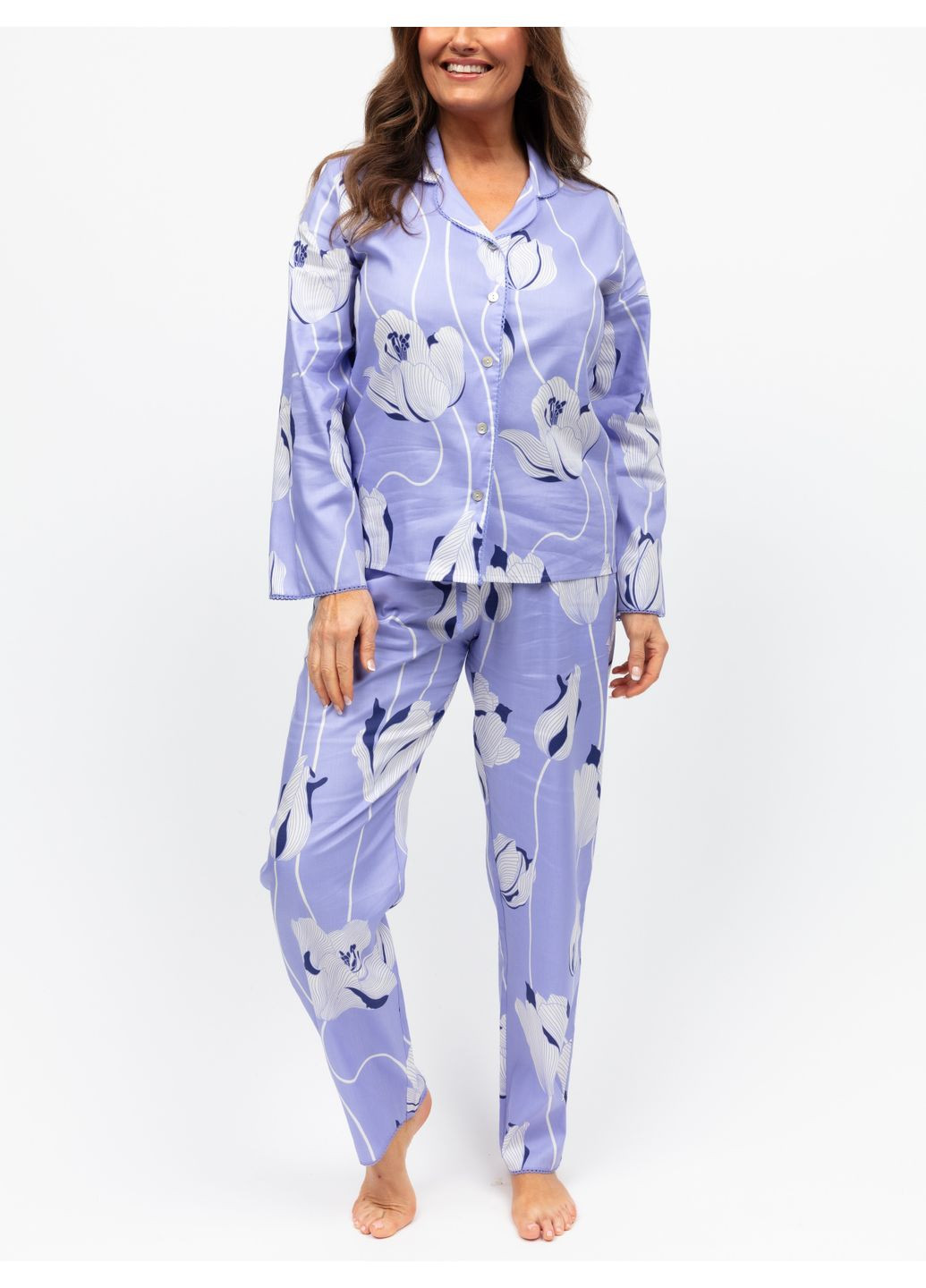 Світло-фіолетова всесезон піжама жіноча 2207lil фіолетовий з квітковим принтом сорочка + брюки Nora Rose Angelina