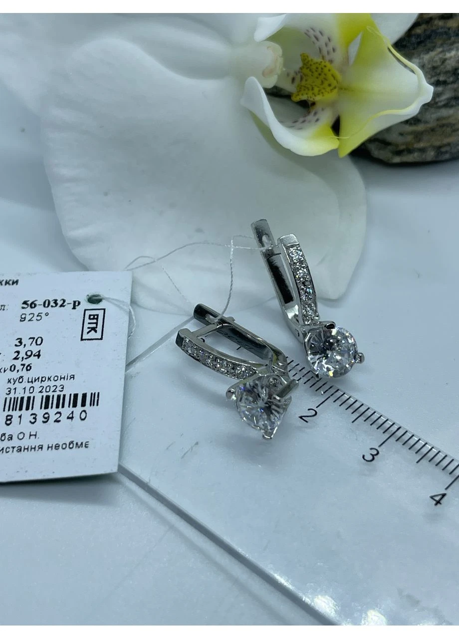 Сережки ажурні срібні із цирконієм No Brand (323214560)