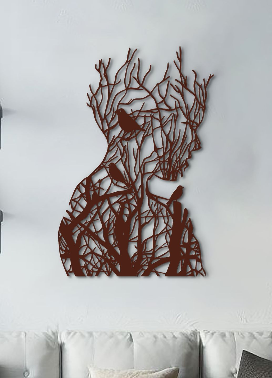 Декоративное панно из дерева, Настенный декор для комнаты "Кружева девушка с птицами", картина лофт 50х35 см Woodyard (292112914)