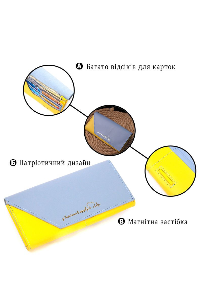 Вместительный женский кожаный кошелек с монетницей и магнитом желто-голубой (sku_16740) No Brand (328218840)