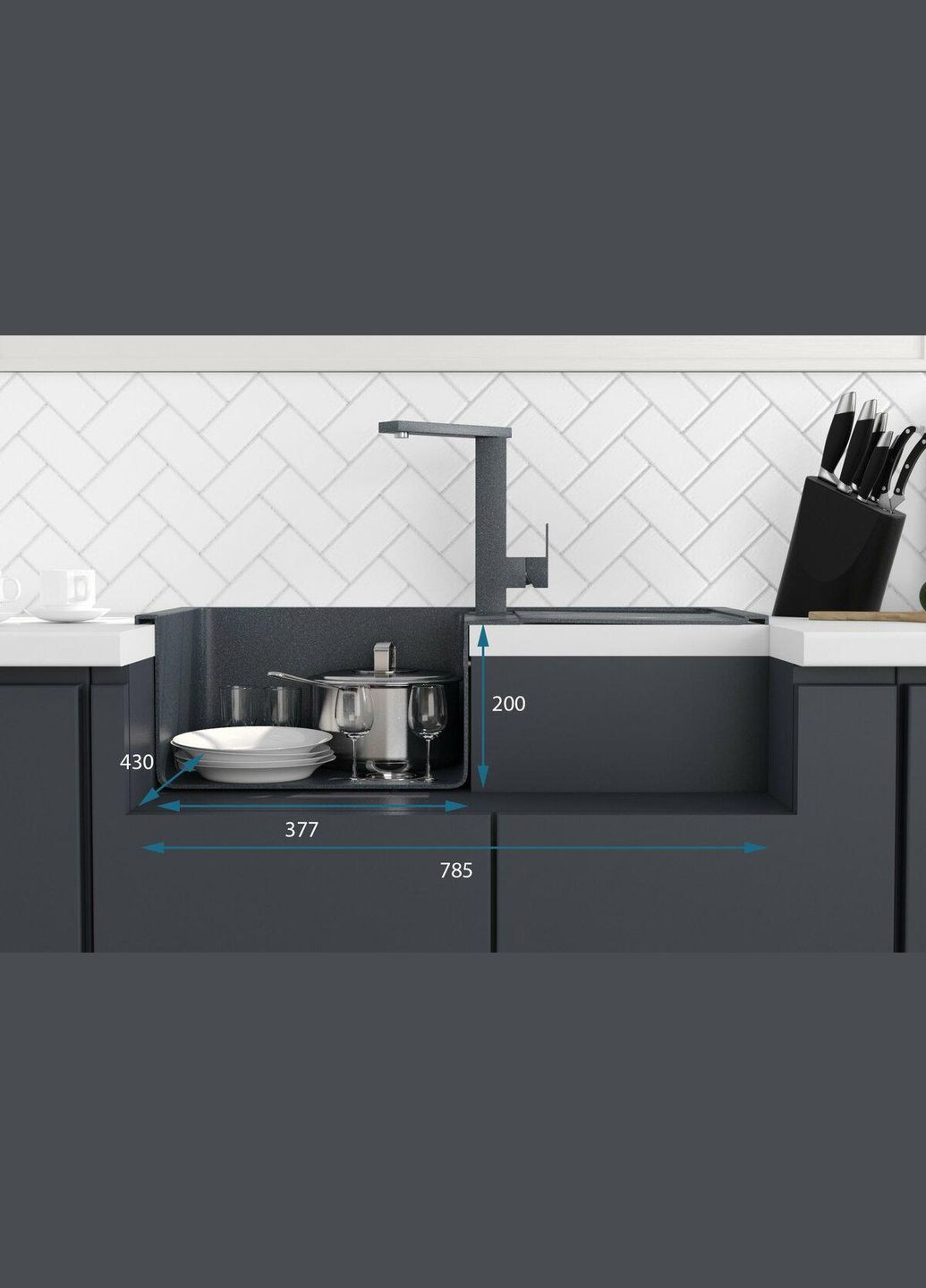 Гранітна мийка для кухні SELENA 7950 матова Антрацит Valeso (342071837)