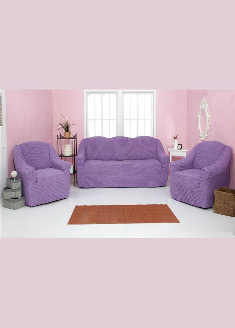 Чехол на диван и 2 кресла без оборки 07-217 Фиолетовый Venera (268547724)