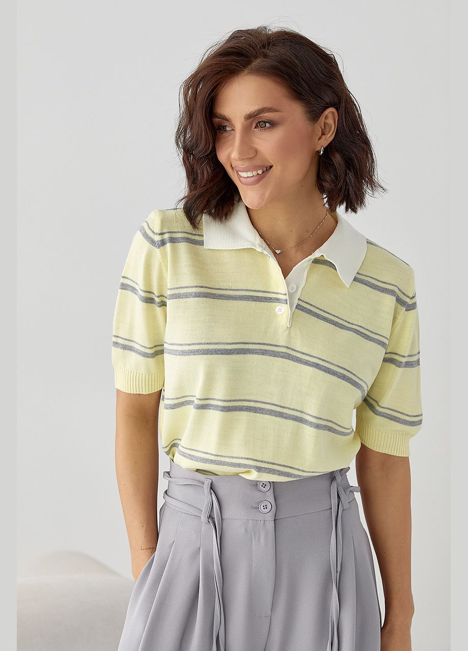 В'язане поло в смужку - бірюзовий колір Lurex - (335077279)