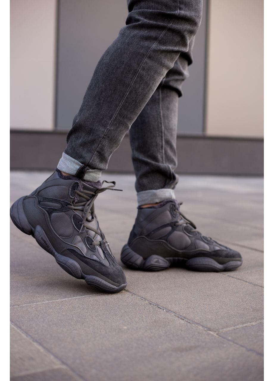 КРОССОВКИ ЖЕНСКИЕ ADIDAS YEEZY BOOST 500 MID BLACK АДИДАС ИЗИ БУСТ No Brand чёрные зима (367167648)