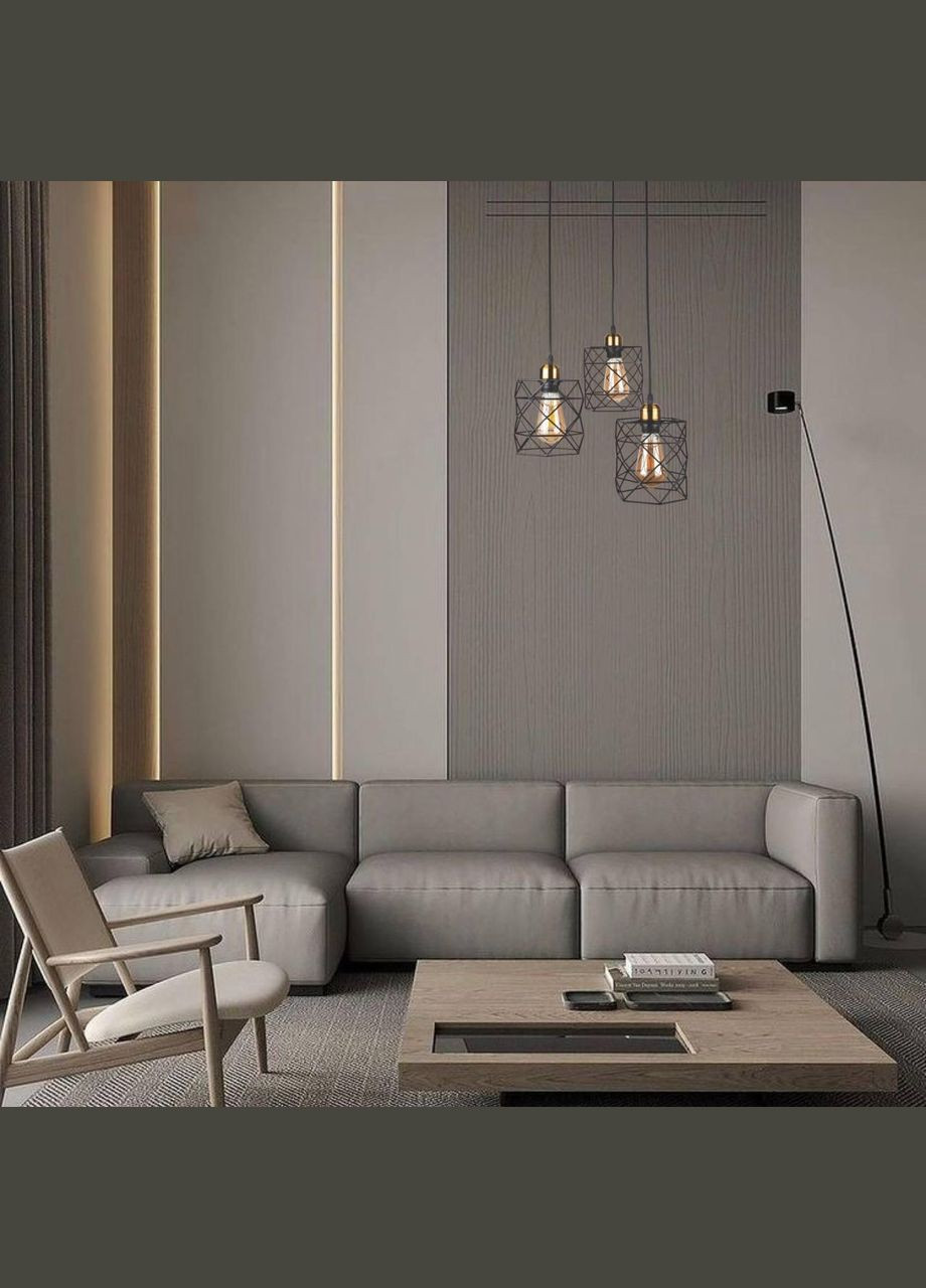 Чорна люстра на три фігурні плафони з бронзовим патроном (56-PR105F-3 BKBRONZE(300)) No Brand (370072354)