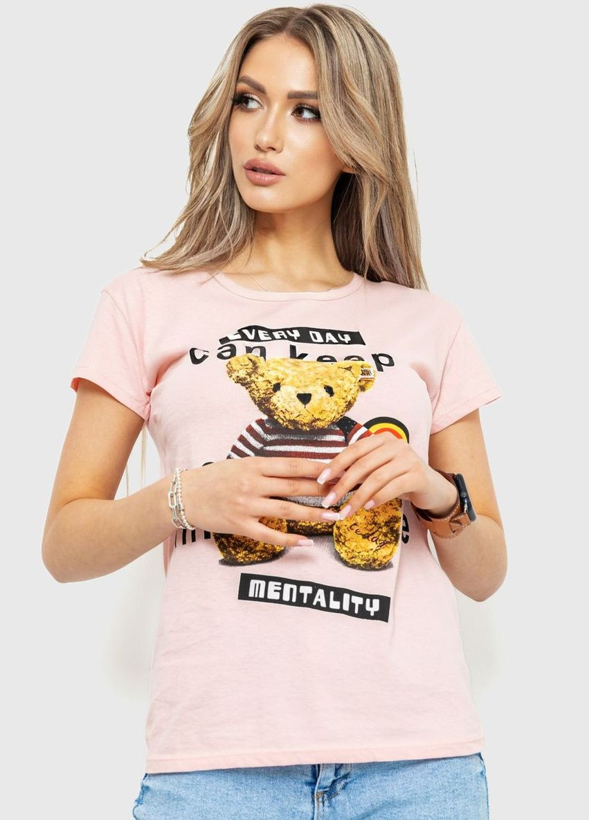 Персиковая демисезон футболка женская с принтом, цвет персиковый, Ager