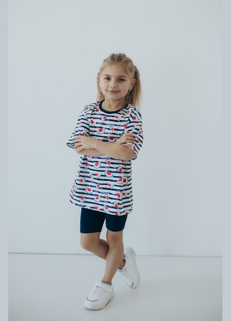 Белый летний комплект для девочек 04-1752-55 98 см белый-полосы-арбузы Авекстекс