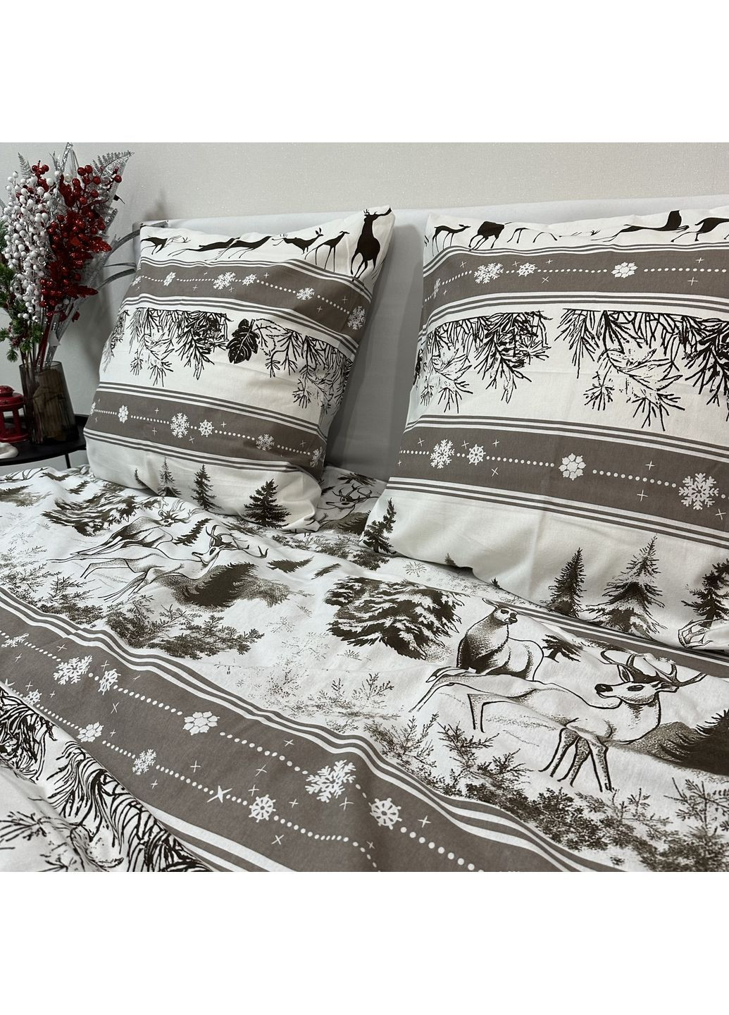 Зимнее постельное белье фланель (байка) семейный размер серого цвета – мягкость, тепло и новогоднее настроение! No Brand (367078090)