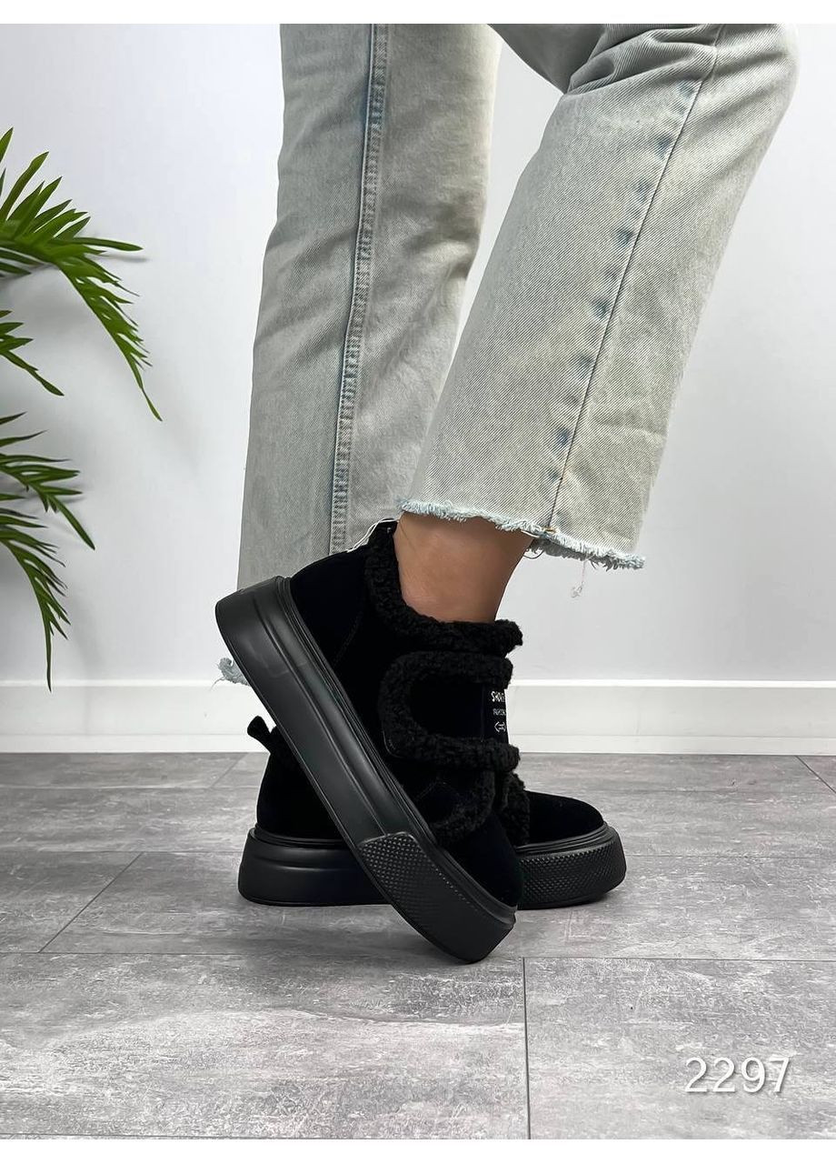 Зимові кросівки тедді, зимові кріпери, жіночі кросівки на зиму код 2297 ITTS чорні зими (362045518)