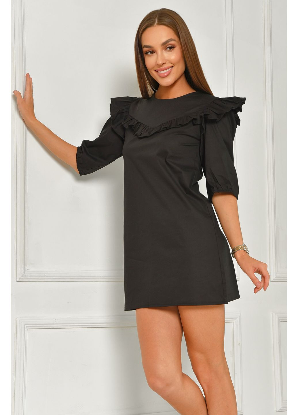 Чорна вечірня сукня жіноча чорного кольору футляр Let's Shop однотонна