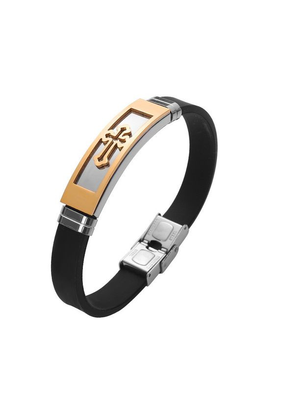Каучуковий браслет з хрестом «Saint» зі вставками з нержавіючої сталі (золото) China (367623273)