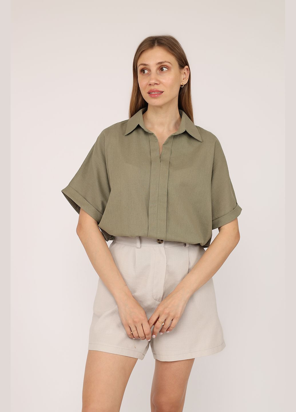 Хакі блуза жіноча колір хакі cb-00276516 Reyon