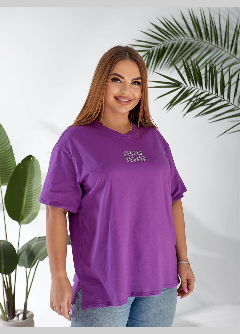 Базова футболка фіолетового кольору, вільного крою з бавовни, oversize футболка No Brand 4040-4 - (334101121)
