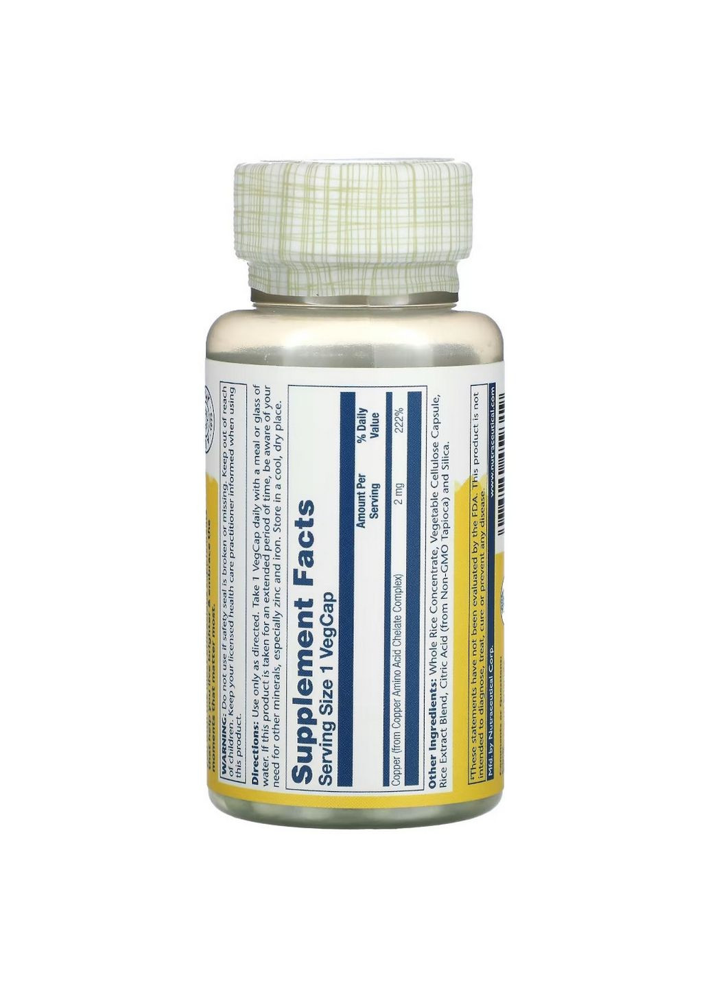 Витамины и минералы Copper 2 mg, 100 капсул Solaray (293416905)