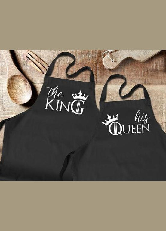 Парні фартухи чорні з оригінальним принтом "Король та його королева" Кавун (316112160)