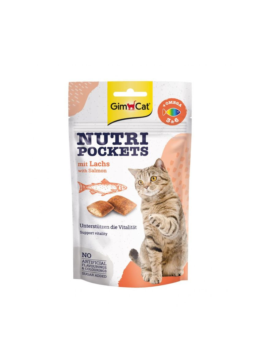Лакомство для кошек GimCat Nutri Pockets Salmon & Omega 3 6, 60 г Gimpet (293408402)