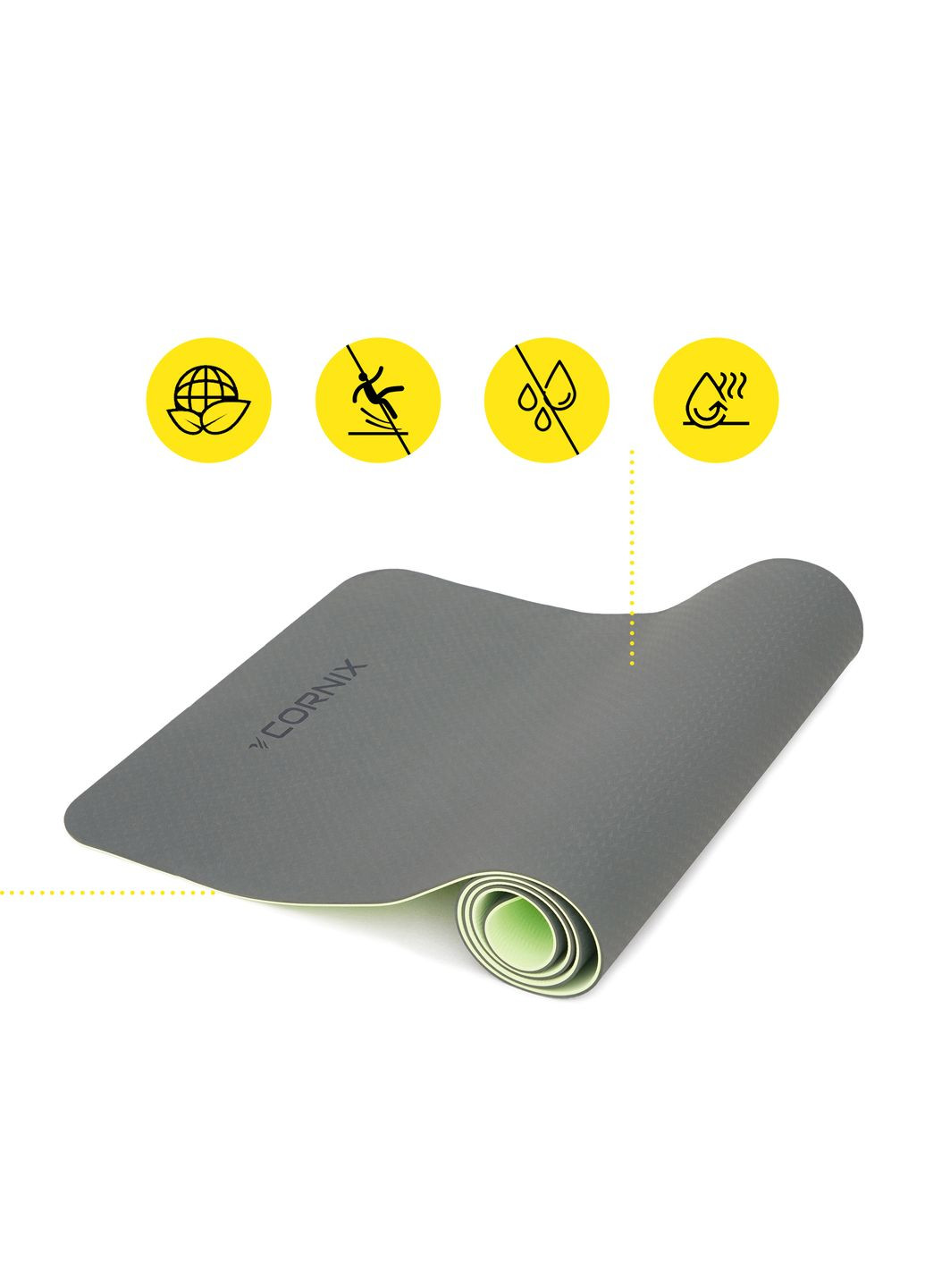Килимок спортивний TPE 183 x 61 x 0.6 см для йоги та фітнесу XR-0002 Black/Green Cornix (318867515)