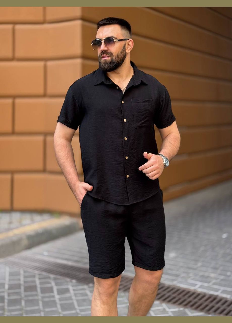 Чоловічий льняний костюм чорного кольору 33671 Fashion (339606971)