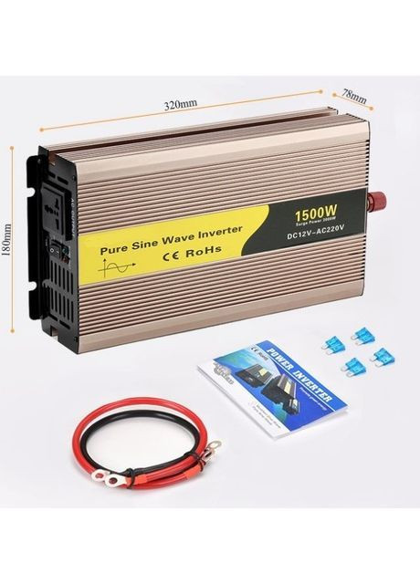 Автомобільний інвертор Pure Sine Wave Inverter 12В-220В перетворювач 1500 Вт із чистою синусоїдою (2104618826) No Brand (369963248)