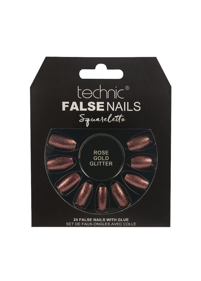 Накладные ногти с клеем Cosmetics False Nails Stiletto "Rose Gold Glitter" Золото-розовый 24 шт. Technic (292128882)