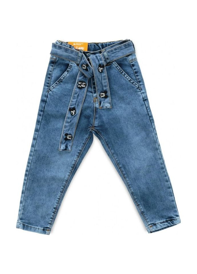 Комбинированные демисезонные джинсы с поясом (58163-128g-blue) Sercino