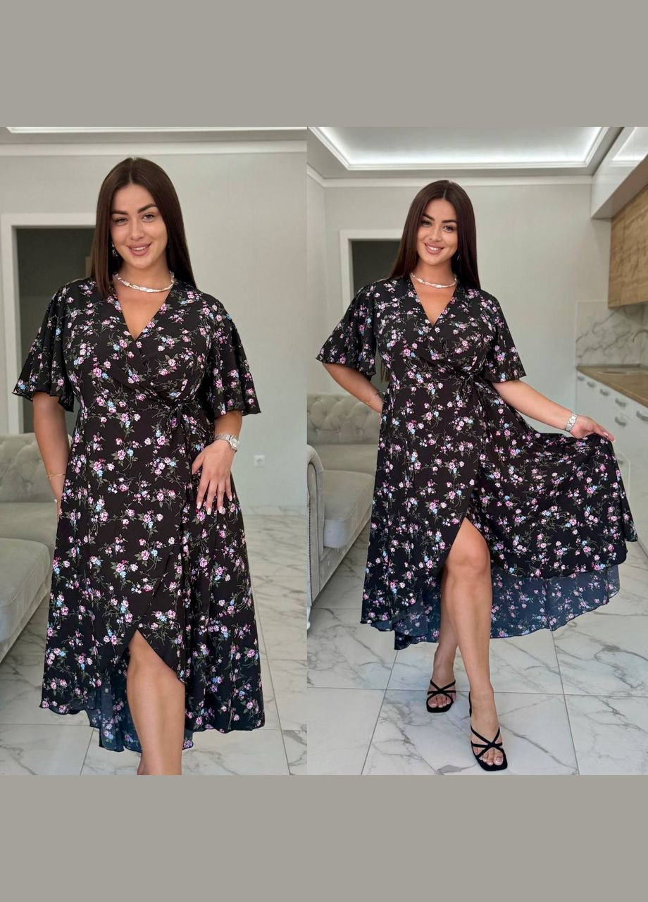 Черное нежное платье на запах Fashion