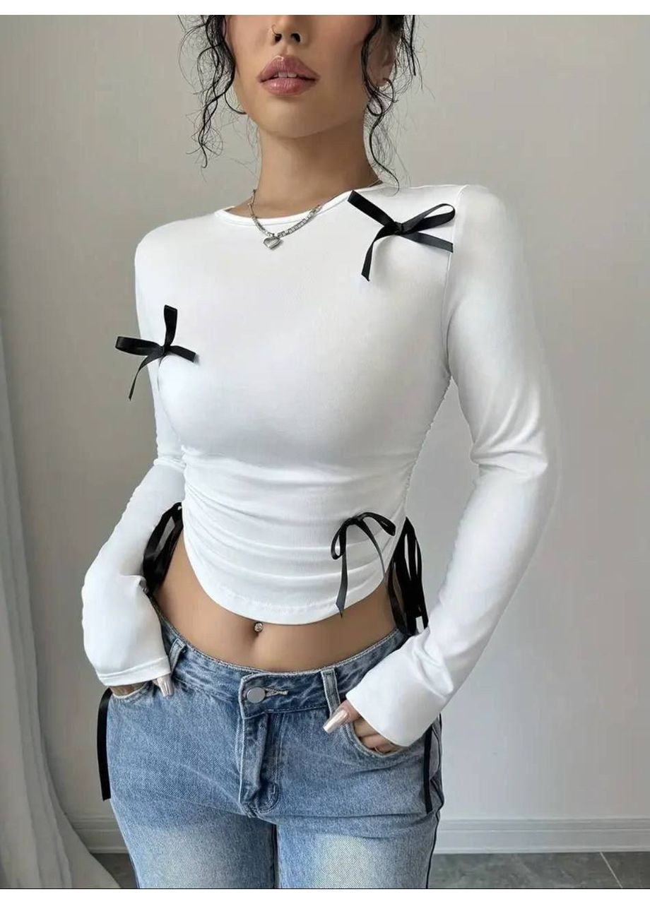 Лонгслів-топ з вишуканими бантиками — ЗАМІРИ В ОПИСІ DK/DL Мода без кордонів (372909179)