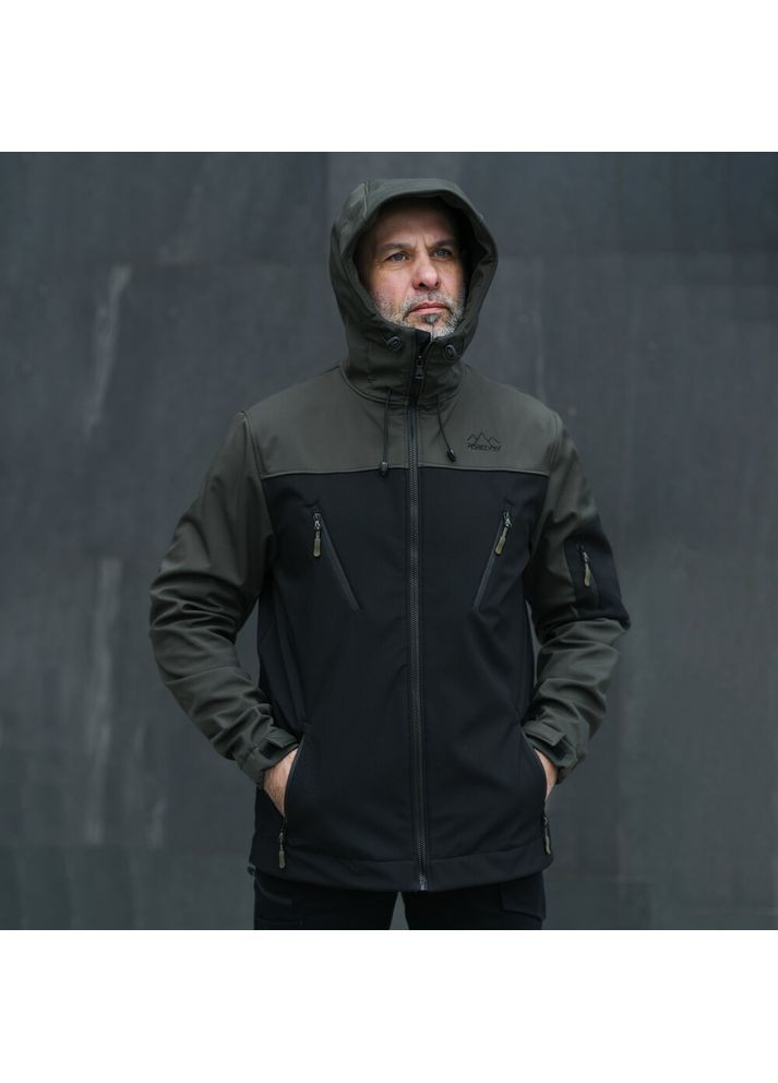 Оливкова (хакі) демісезонна куртка korol' lev чорний-хакі Pobedov