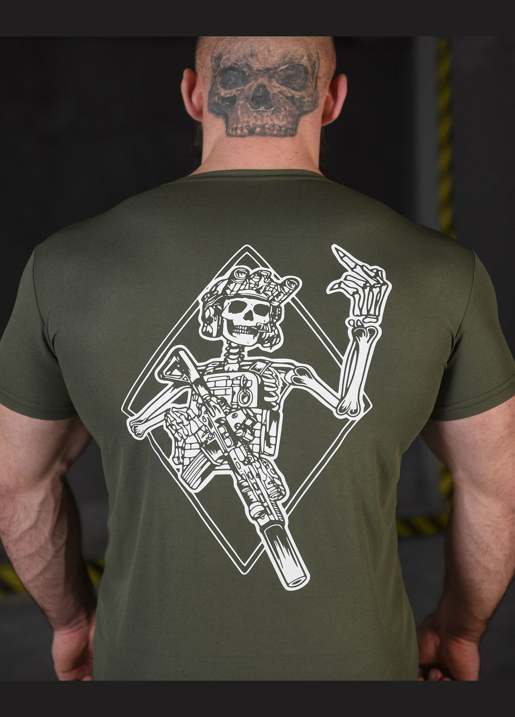 Тактична футболка потовідвідна з принтом олива No Brand (317243853)