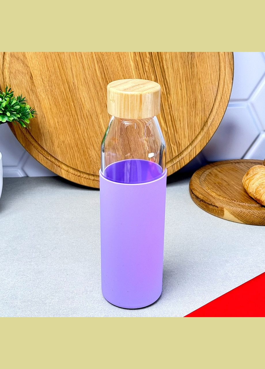 Скляна пляшка для напоїв 500 мл у силіконовому чохлі Бузкова Kamille (358932216)