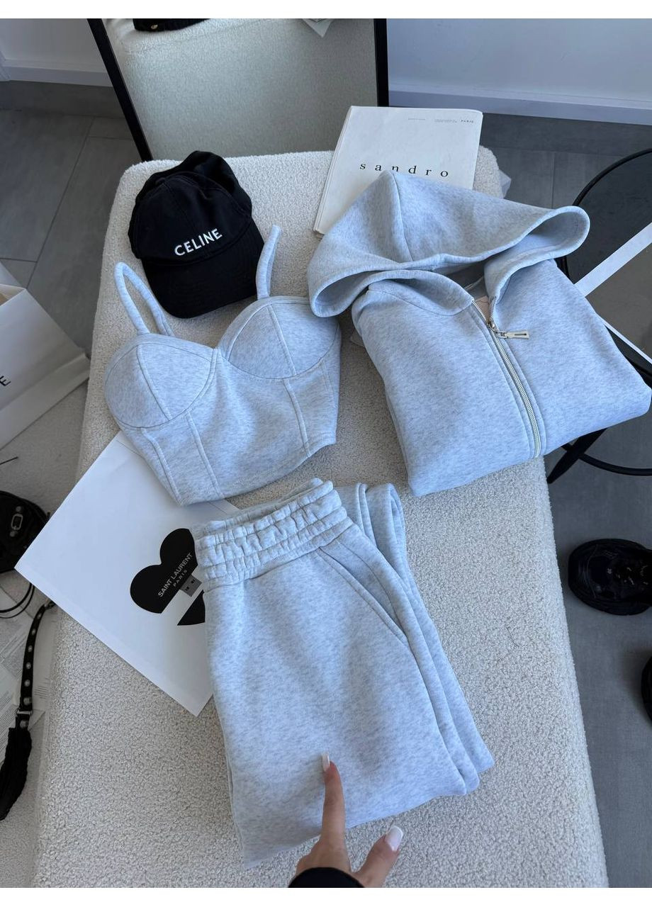 🖤Жіночий костюм-трійка: худі, штани, топ з чашками (заміри в описі) GD/GL Модний простір (364966048)