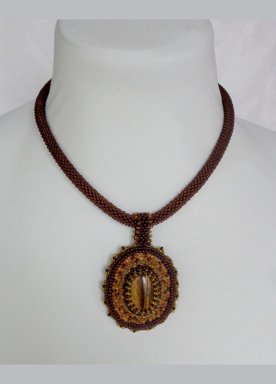 Кольє ручної роботи з бісеру з натуральним каменем "Бурштинова фантазія" No Brand (358224236)