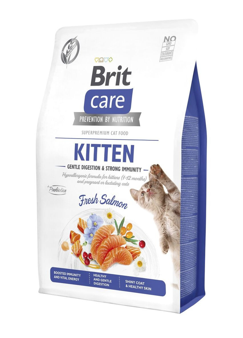 Сухий корм Cat GF Kitten Gentle Digestion Strong Immunity Сухий корм з лососем для кошенят 2 кг Brit Care (306442444)