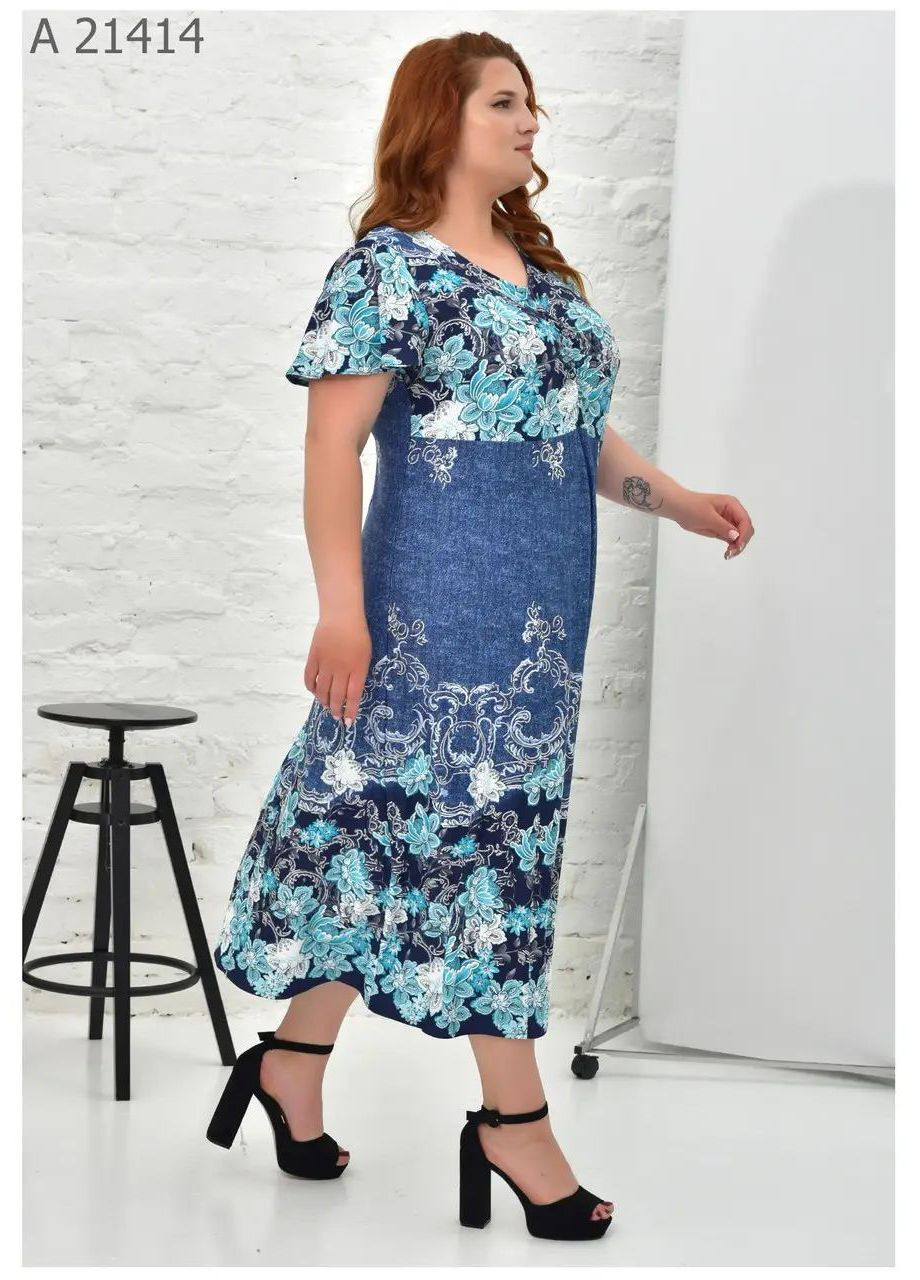 Синя повсякденний сукня жіноча великого розміру SK з квітковим принтом