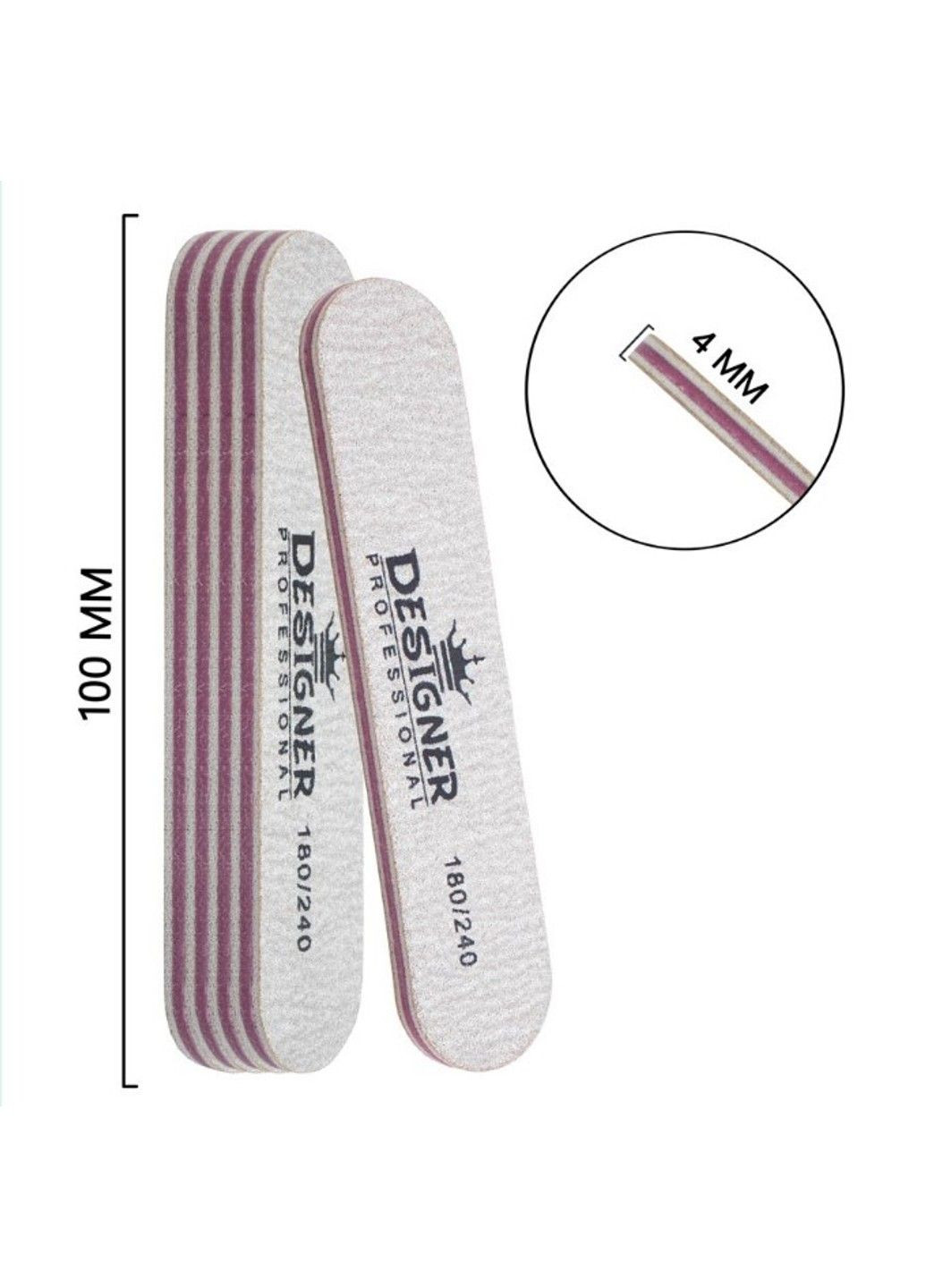 Міні пилочка Designer овальна двостороння - для манікюру та педикюру 180/240 грит Designer Professional (292734655)