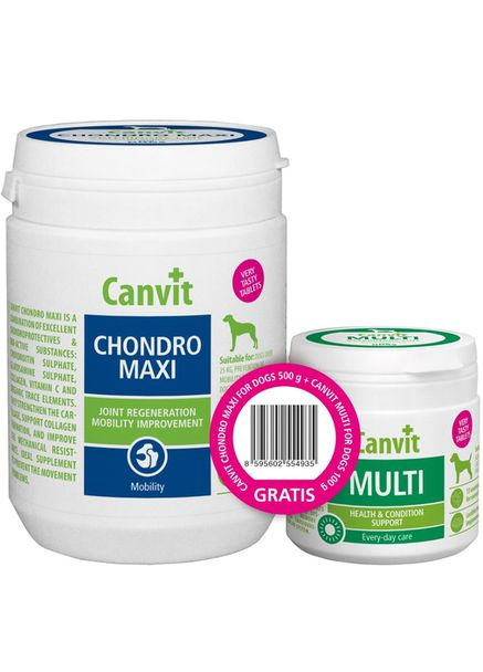 Набір вітамінів Chondro Maxi for dogs 500 гр та Multi for dogs 100 гр (8595602554935) Canvit (360601257)