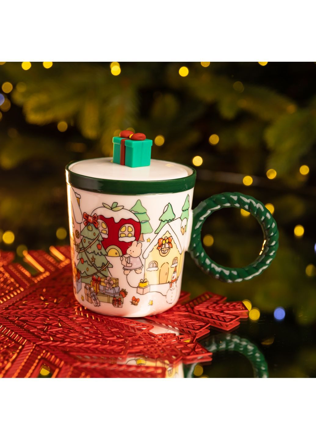 Чашка порцелянова "Подарунок" 400 мл з кришкою FM-CS-36C No Brand (368641541)