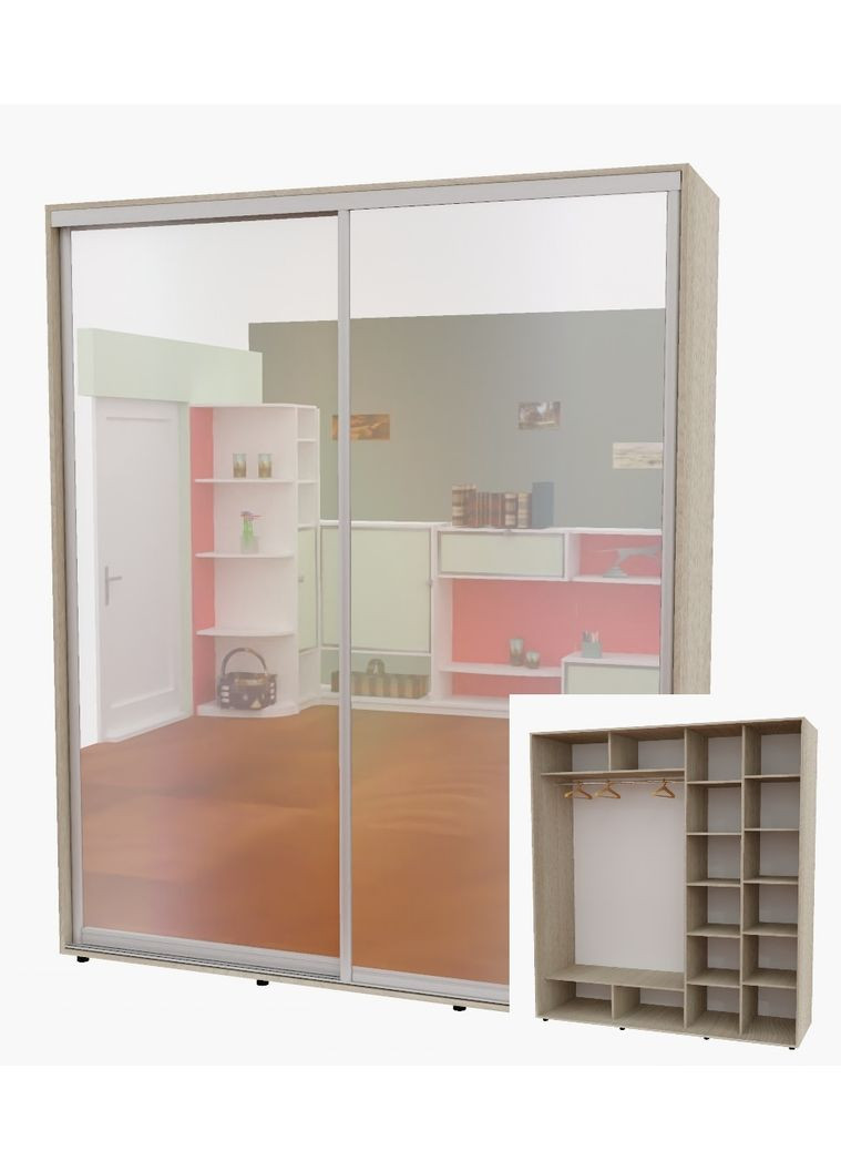 Шафа-купе дводверна 200*60*220 см Дуб Шамоні світлий 2 двері Дзеркало Алекса (356770916)