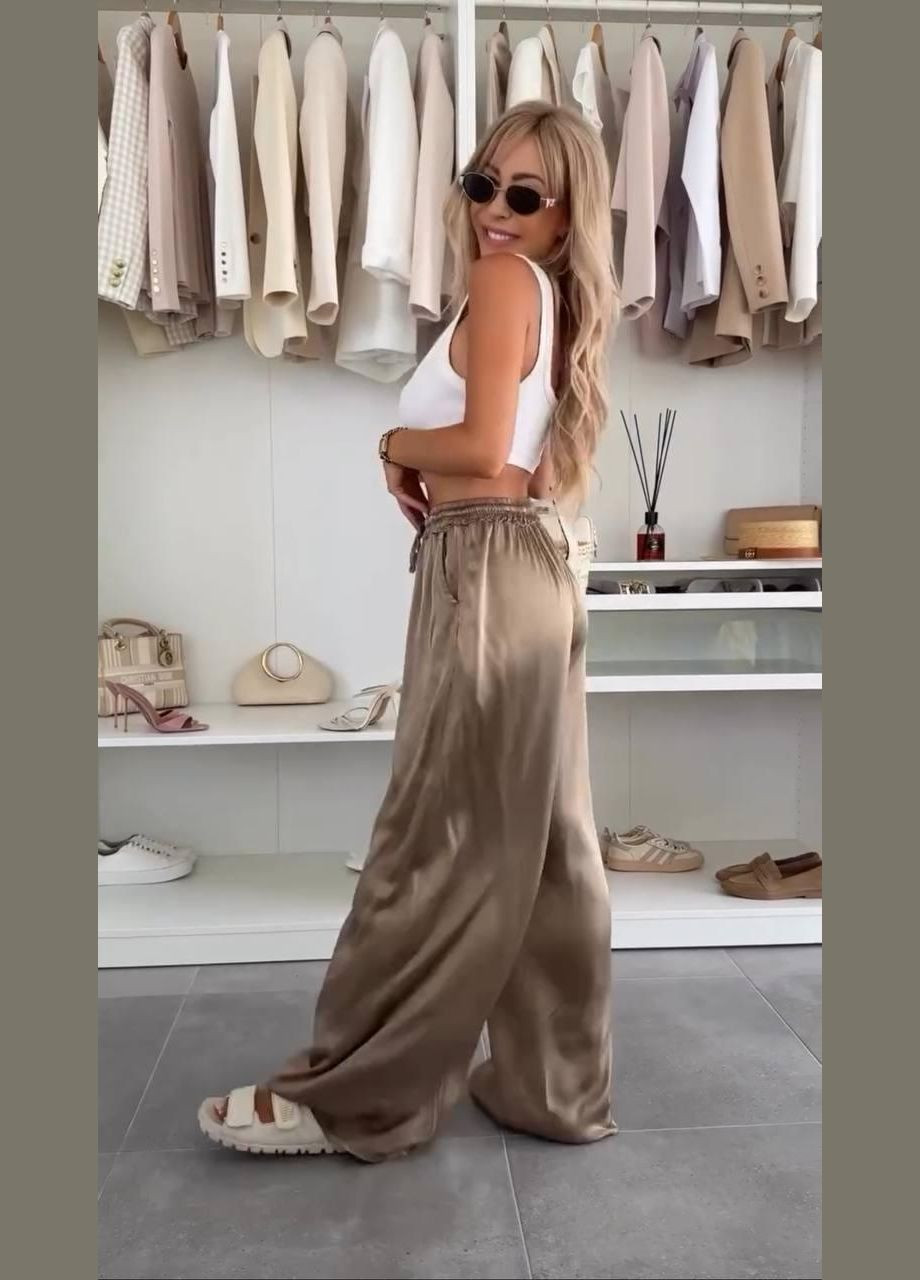 Штаны женские шелковые на резинке с карманами. JUGO № 0133 (346475722)