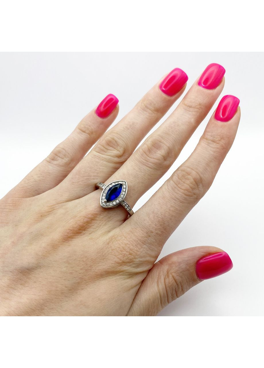 Каблучка срібна з сапфіром альпінітом та кубічним цирконієм 18 3,14 г No Brand (370142664)