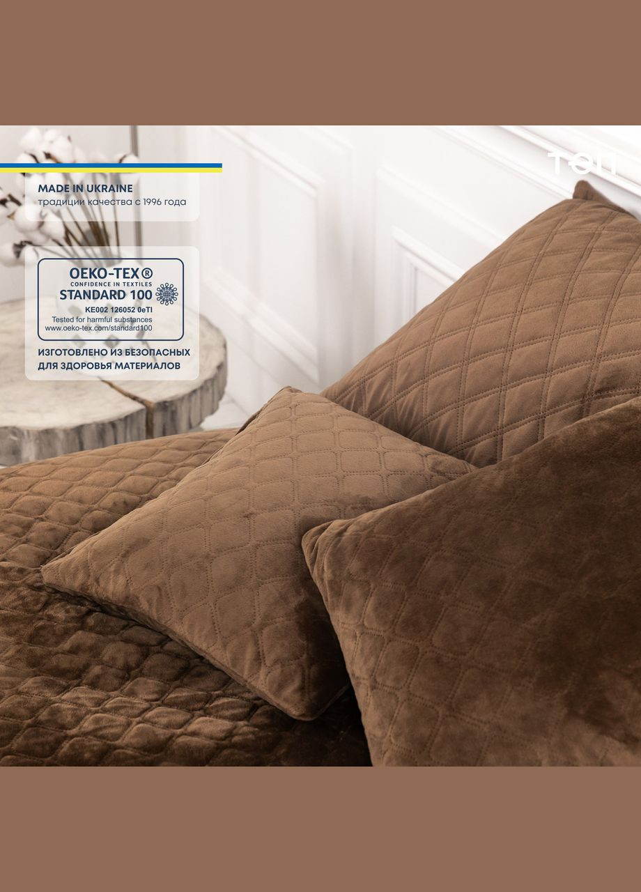 Покрывало Велюровое мягкое Коричневое размер 240х260 см ромб/круглый ТЕП (323645241)