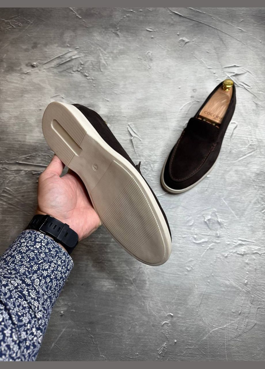 Коричневые туфли лоферы из натуральной замши, внутри кожа. No Brand